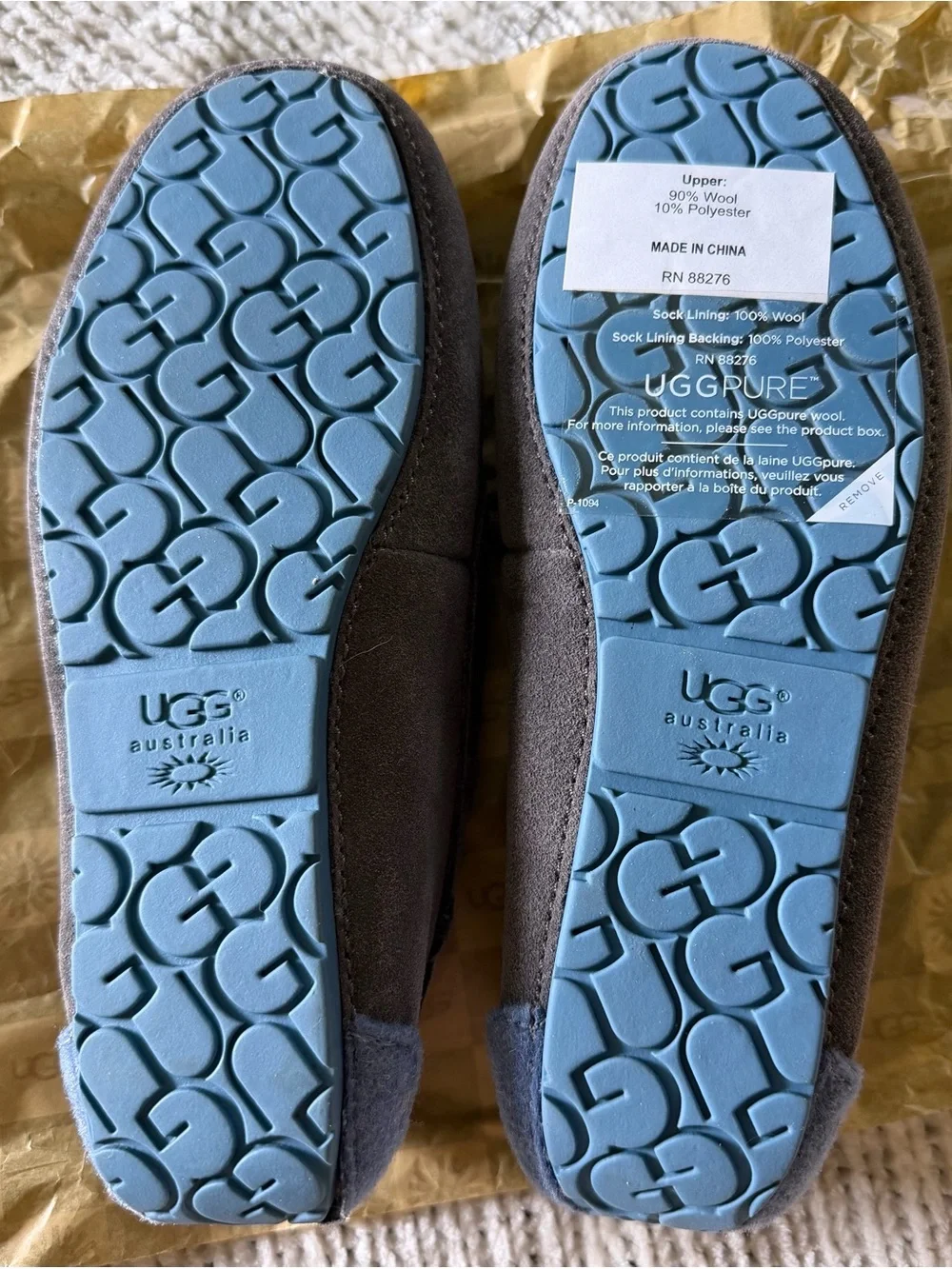 UGG Kids Grey Suede Bow Slippers with Light Blue Trim